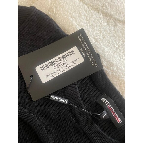 NWT PrettyLittleThing Black Cut Out Statement Sweater Dress - Picture 5 of 6